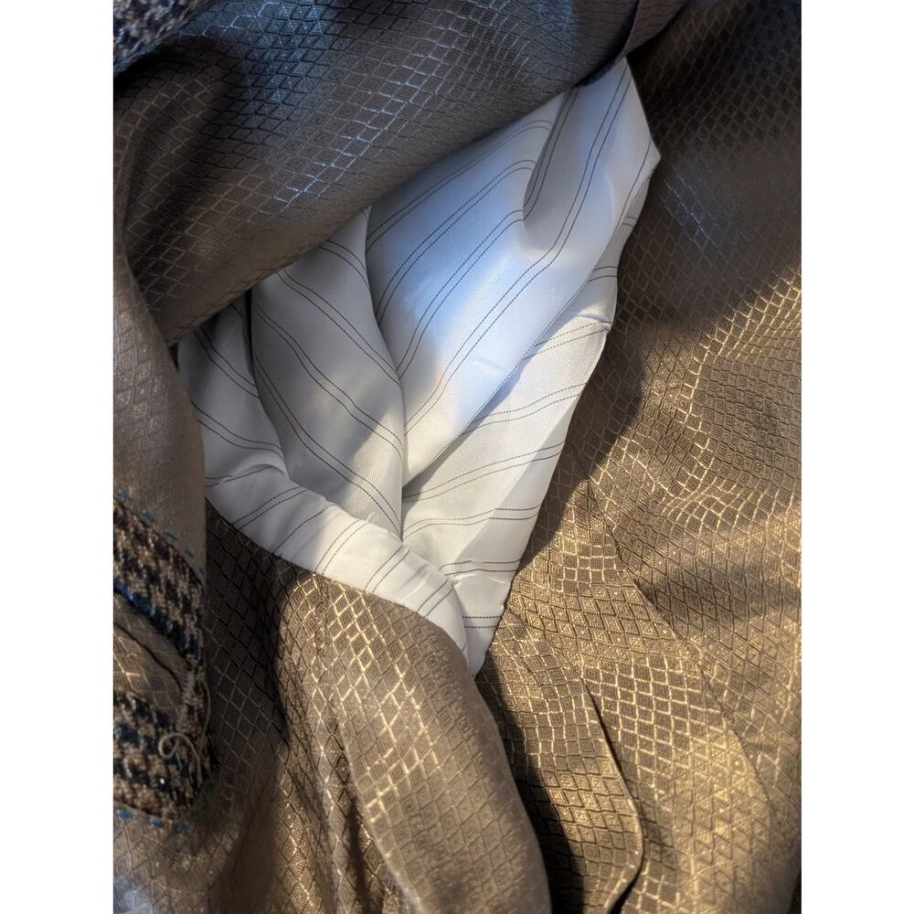 Tasso Elba Macy's Elbow Patch 100% Wool Brown Houndstooth Sports Coat Mens 44R - Picture 10 of 11